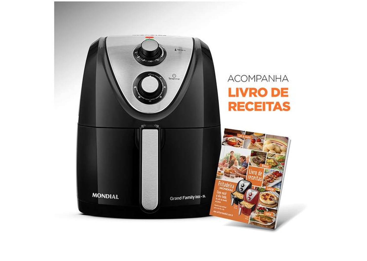 Fritadeira Elétrica sem Óleo/Air Fryer Mondial - Grand Family Inox AFN-50-BI Preto 5L com Timer
