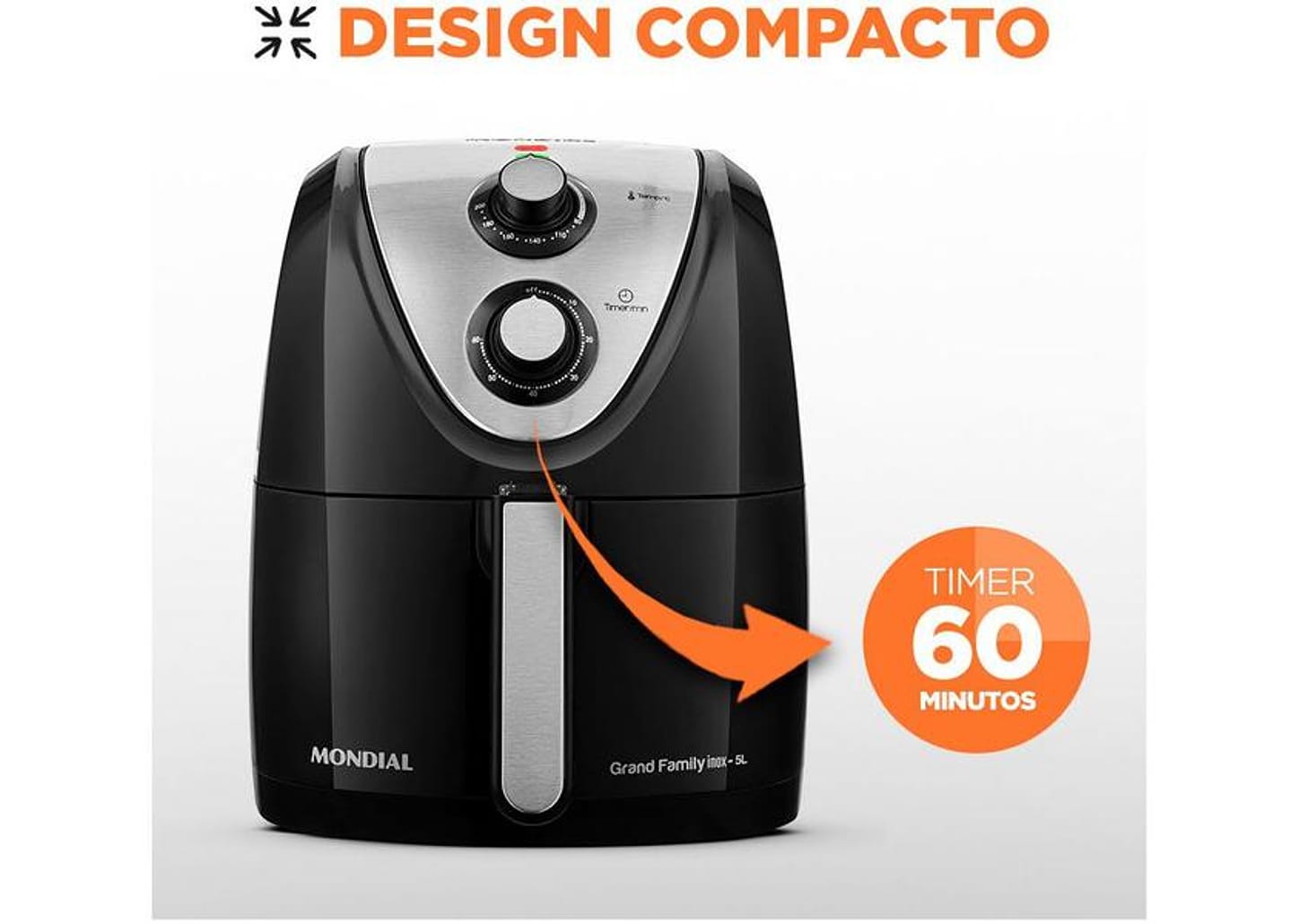 Fritadeira Elétrica sem Óleo/Air Fryer Mondial - Grand Family Inox AFN-50-BI Preto 5L com Timer