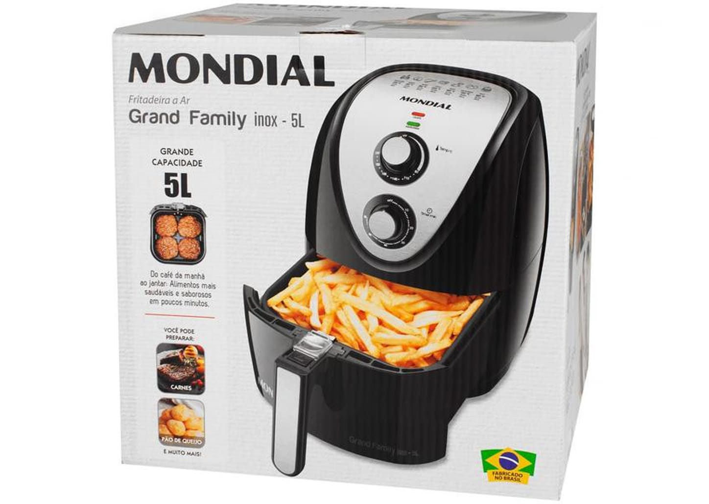 Fritadeira Elétrica sem Óleo/Air Fryer Mondial - Grand Family Inox AFN-50-BI Preto 5L com Timer