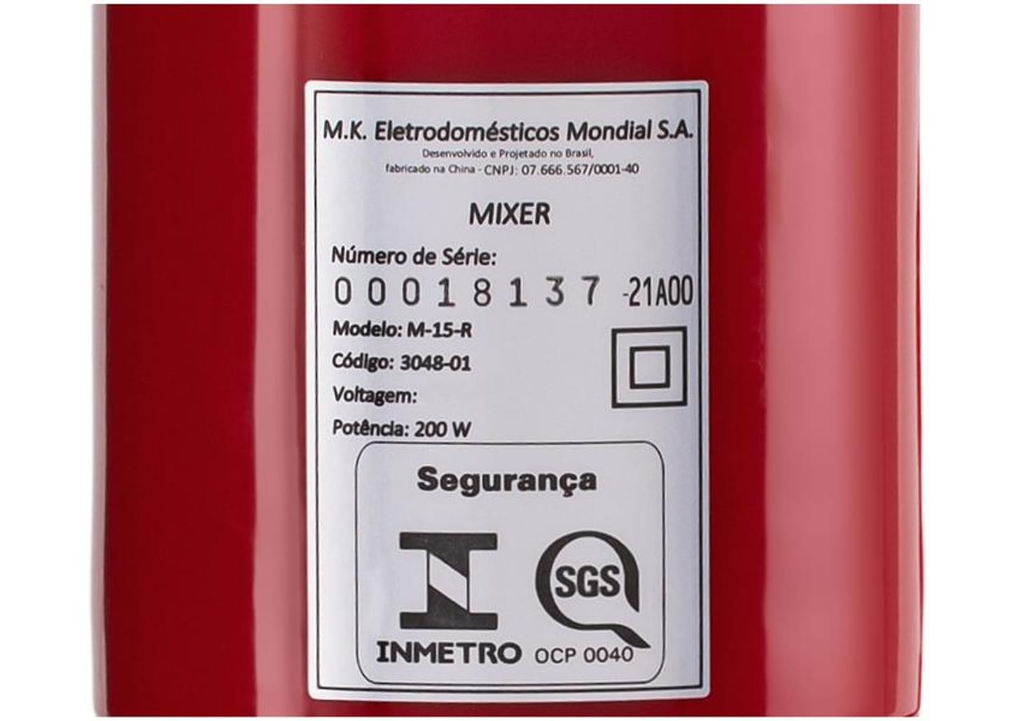 Mixer Mondial Vermelho 200W Pratic - M-15-R Acionamento Liga e Desliga