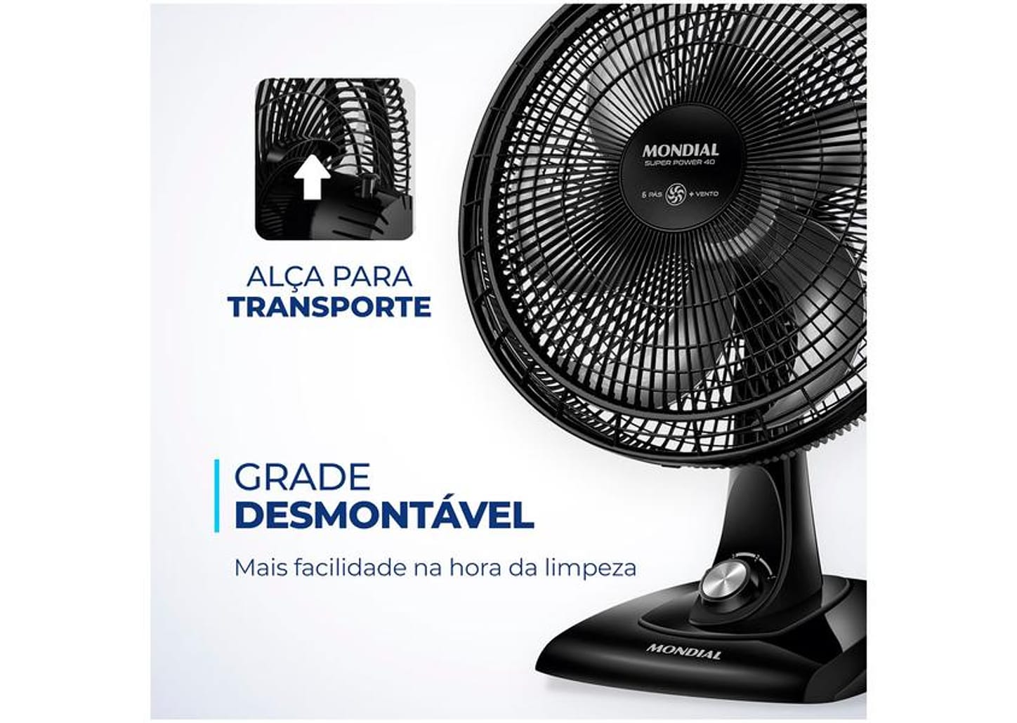 Ventilador de Mesa Mondial Super Power VSP-40-B 40cm 3 Velocidades