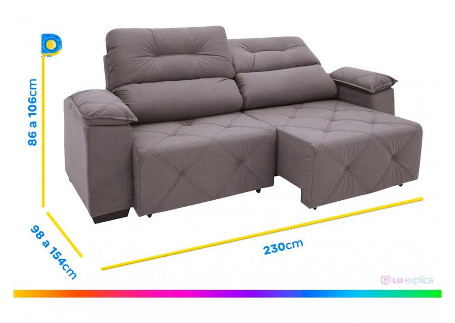 Sofá Retrátil Reclinável 4 Lugares Suede Moviment Grazzia Linoforte