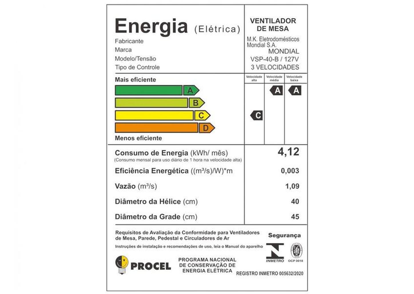 Ventilador de Mesa Mondial Super Power VSP-40-B 40cm 3 Velocidades