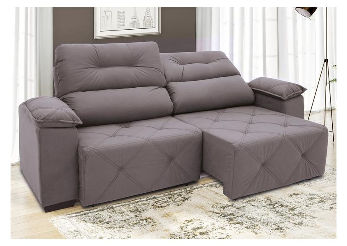 Sofá Retrátil Reclinável 4 Lugares Suede Moviment Grazzia Linoforte