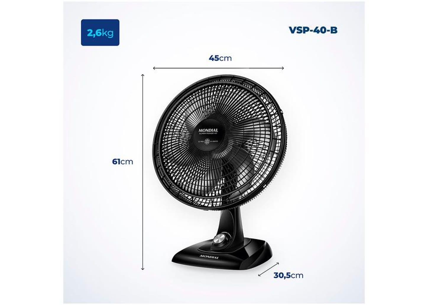 Ventilador de Mesa Mondial Super Power VSP-40-B 40cm 3 Velocidades