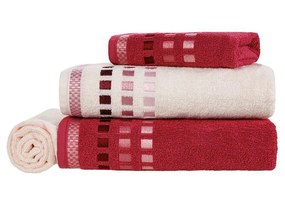 Jogo de Toalhas de Banho Algodão e Poliéster - Calera Amaranto e Ivory 4 Peças