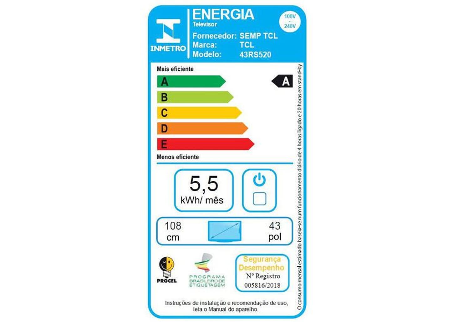 Smart TV 43” Full HD LED TCL Roku TV 43RS520 - Wi-Fi Alexa Google e Siri 3 HDMI 1 USB