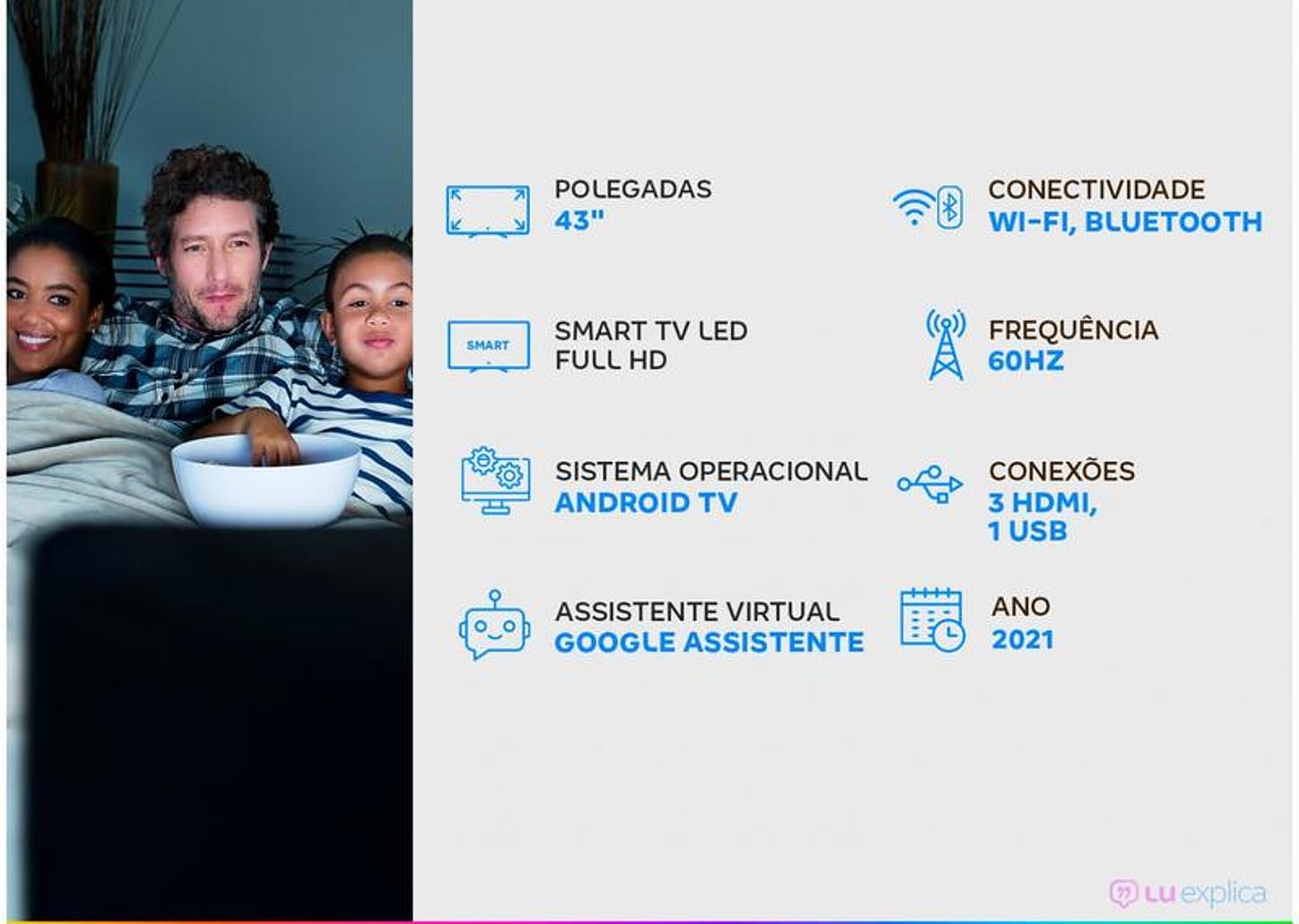 Smart TV 43” Full HD LED TCL Android TV 43S615 - VA Wi-Fi Bluetooth HDR Google Assistente Built-in