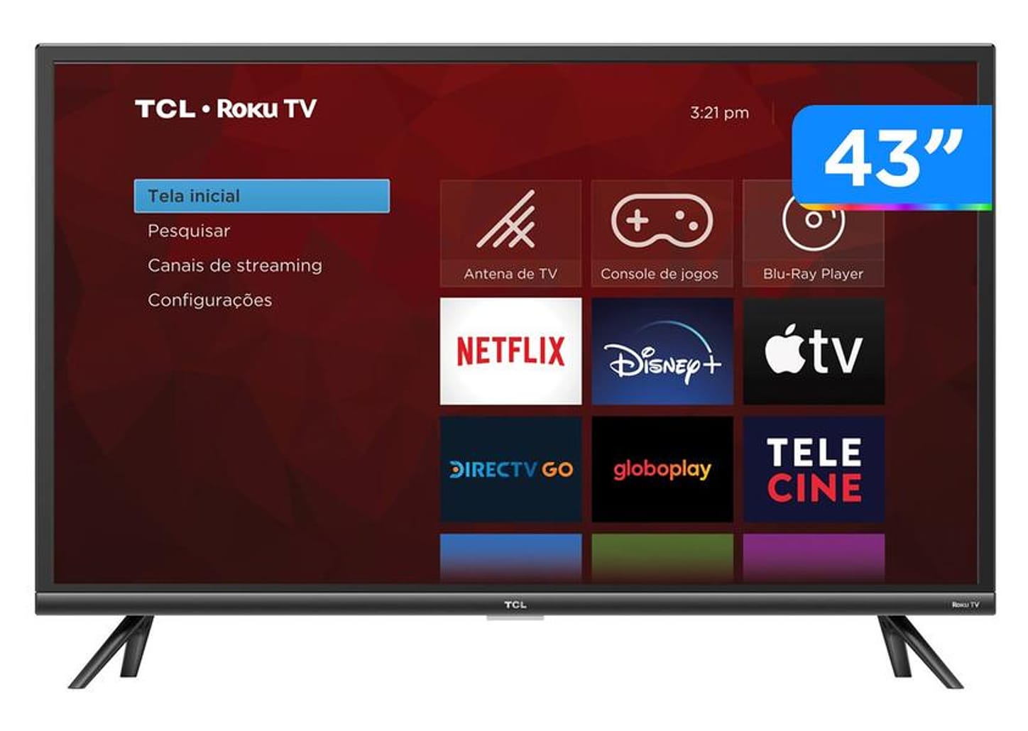 Smart TV 43” Full HD LED TCL Roku TV 43RS520 - Wi-Fi Alexa Google e Siri 3 HDMI 1 USB