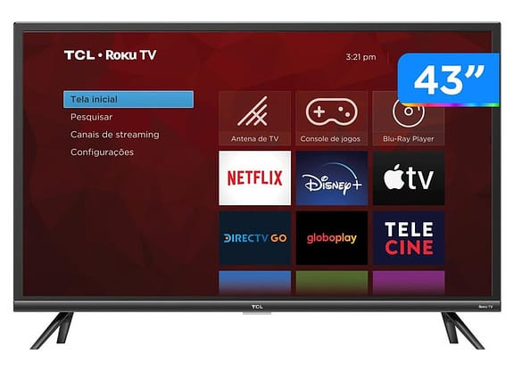 Smart TV 43” Full HD LED TCL Roku TV 43RS520 - Wi-Fi Alexa Google e Siri 3 HDMI 1 USB