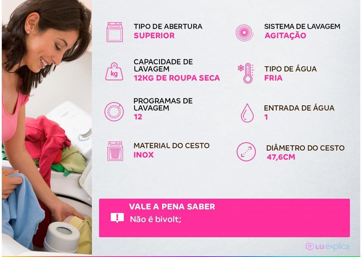 Lavadora de Roupas Electrolux LAC12 12Kg Cesto Inox 12 Programas de Lavagem