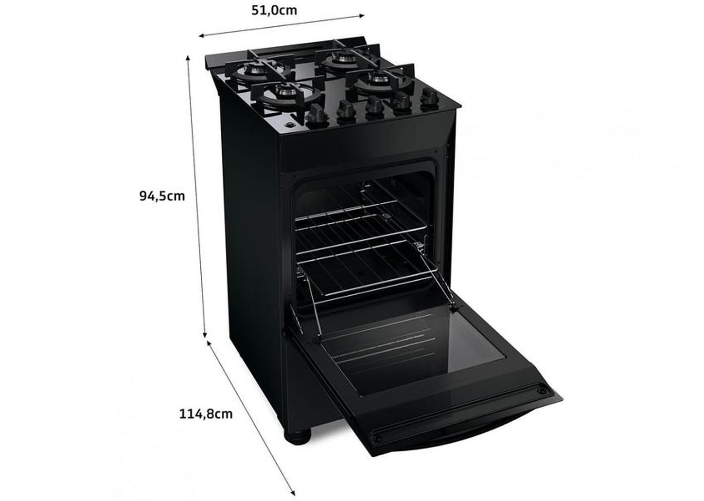Fogão 4 Bocas Brastemp Mesa de Vidro Preto - Acendimento Automático BFO4