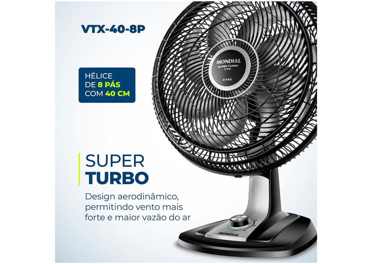 Ventilador de Mesa Mondial VTX-40-8P Turbo 40cm 3 Velocidades