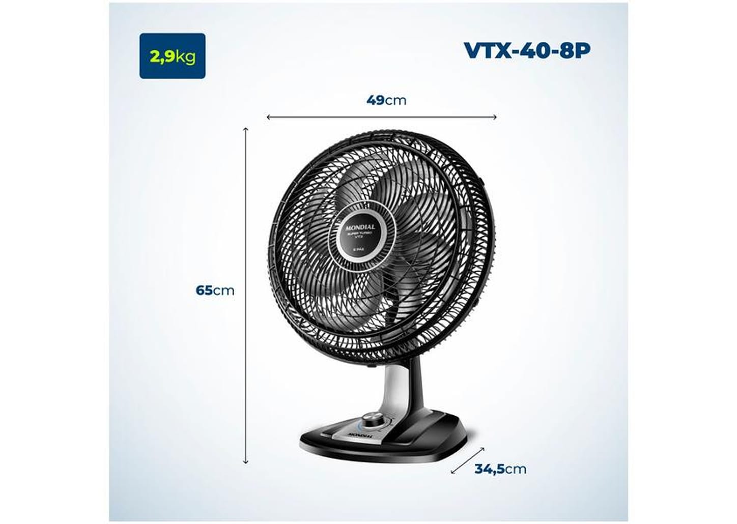 Ventilador de Mesa Mondial VTX-40-8P Turbo 40cm 3 Velocidades