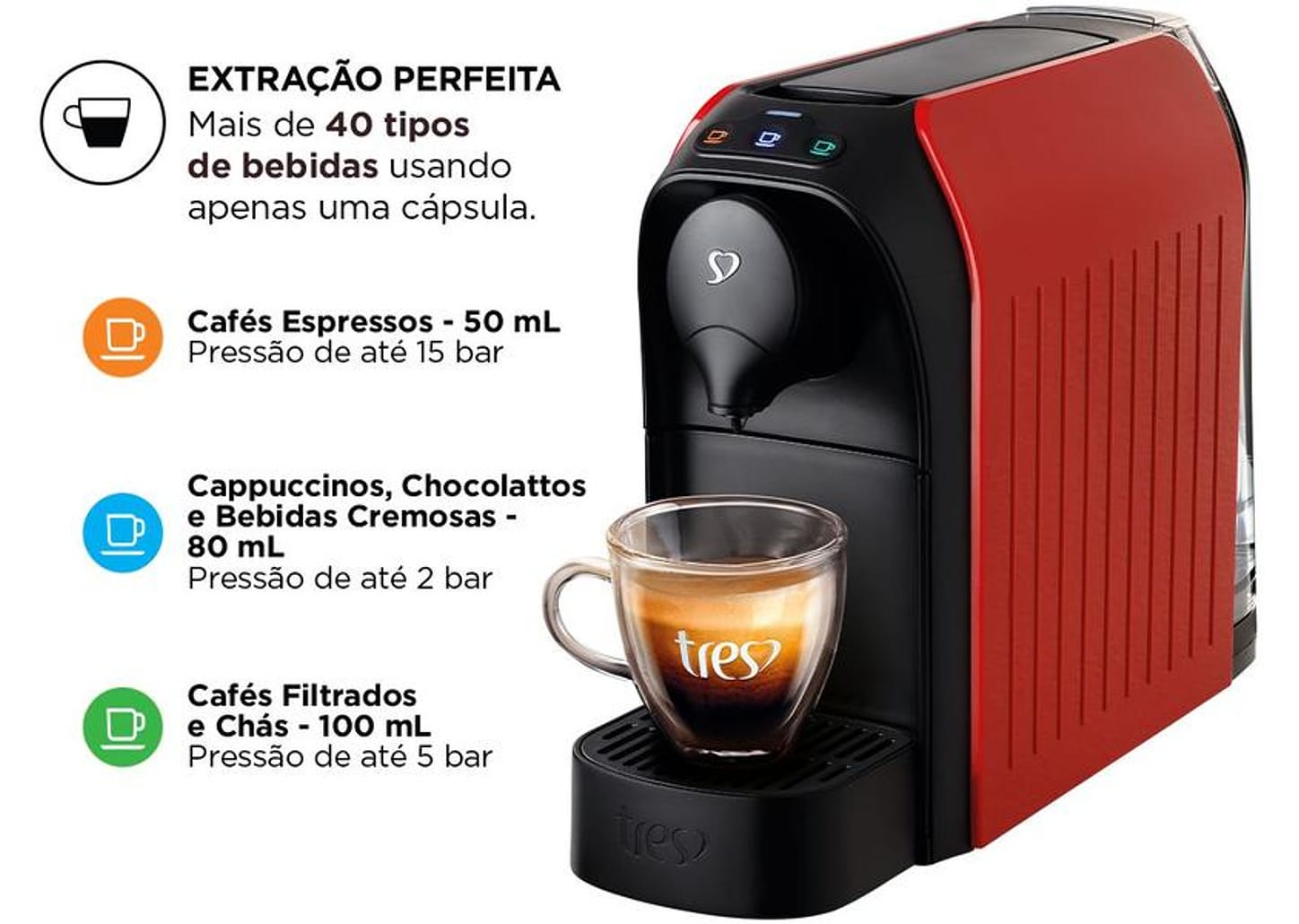 Cafeteira Espresso TRES 3 Corações Passione - Vermelho