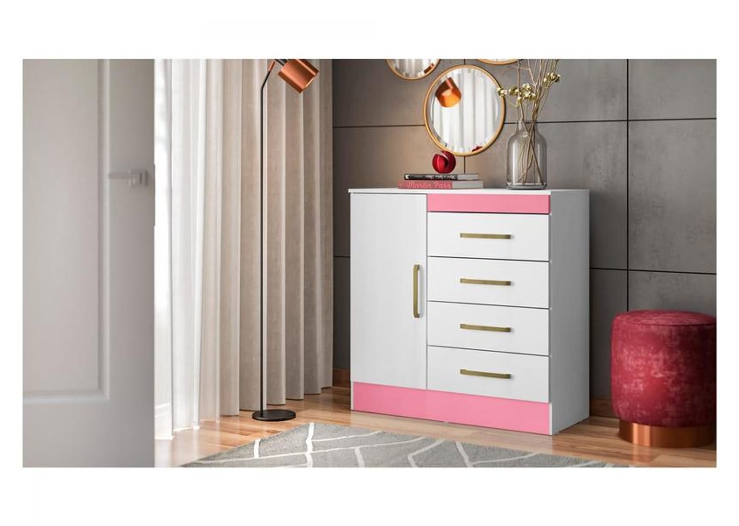 Cômoda 4 Gavetas 1 Porta Demobile Montevideu