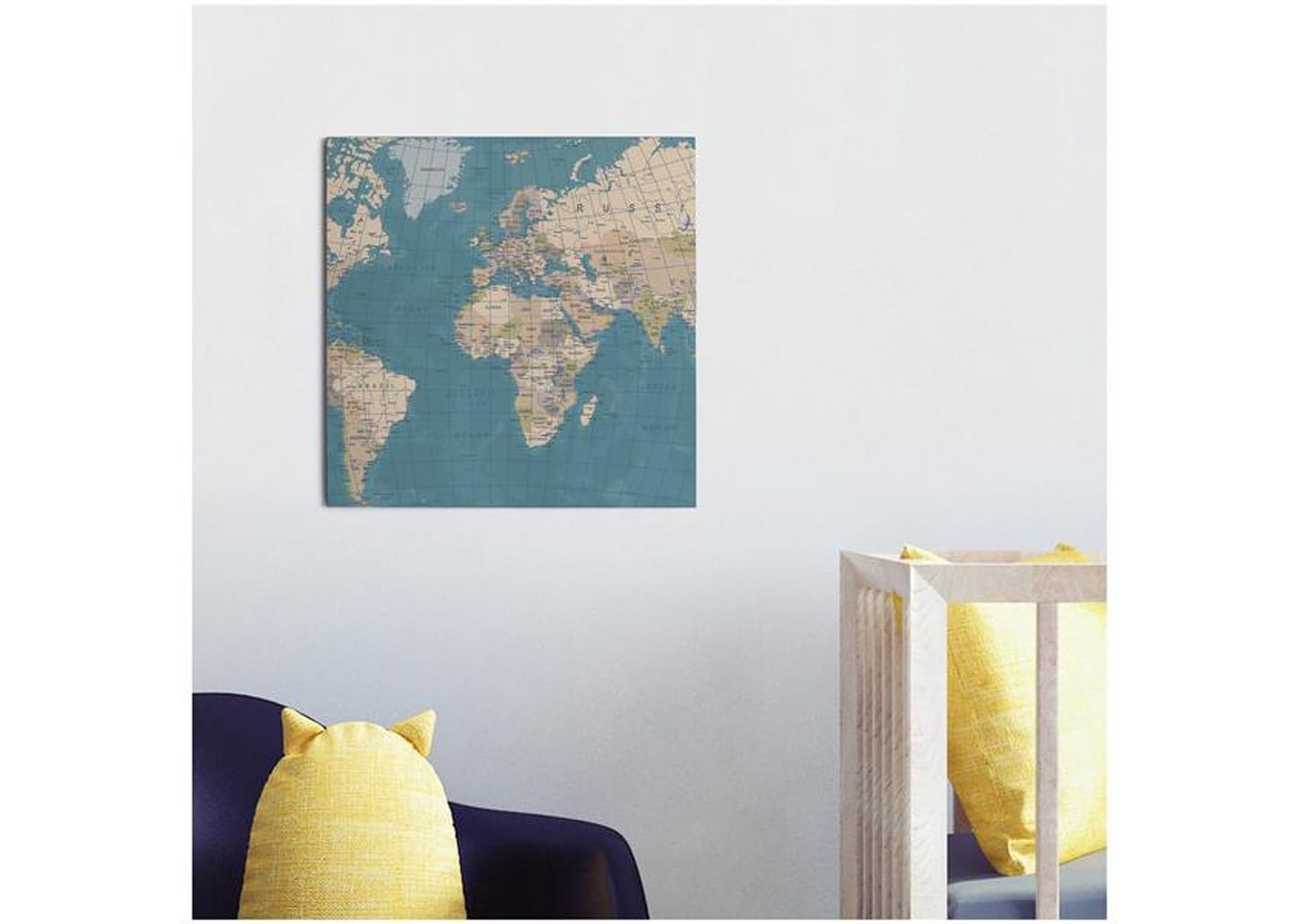 Placa Decorativa MDF Mapa-Múndi 29x29cm - Design Up Living