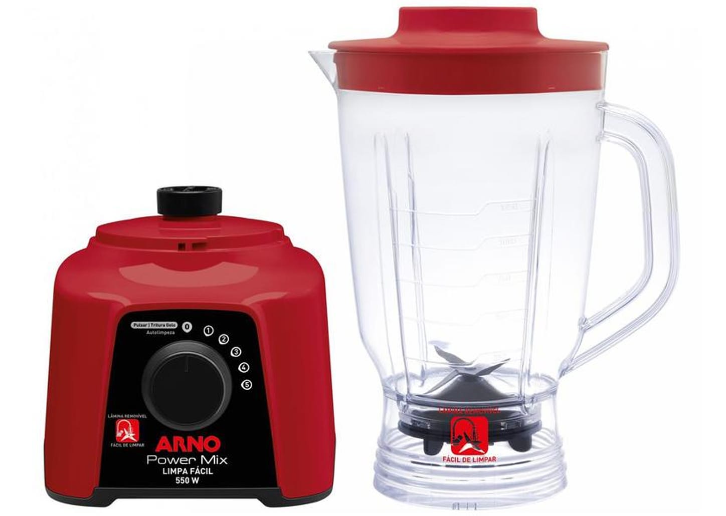 Liquidificador Arno Power Mix Limpa Fácil Vermelho com Lâminas Removíveis LQ30