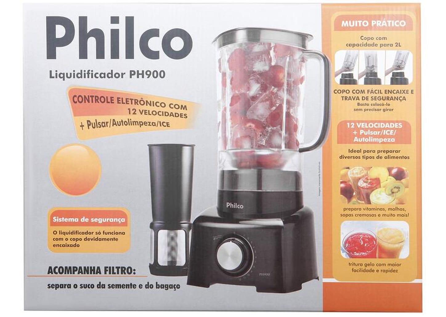 Liquidificador Philco PH900 Preto com Filtro 12 Velocidades 1200W