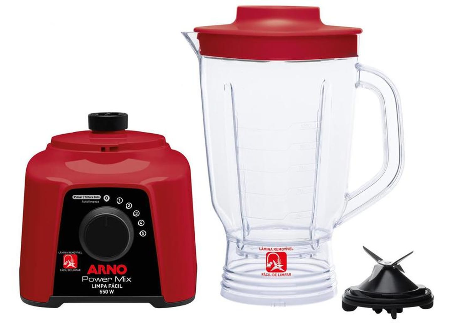 Liquidificador Arno Power Mix Limpa Fácil Vermelho com Lâminas Removíveis LQ30