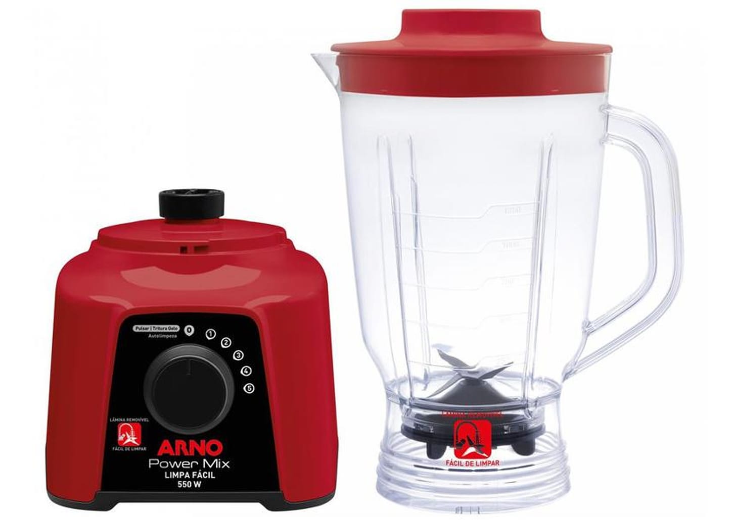Liquidificador Arno Power Mix Limpa Fácil Vermelho com Lâminas Removíveis LQ30