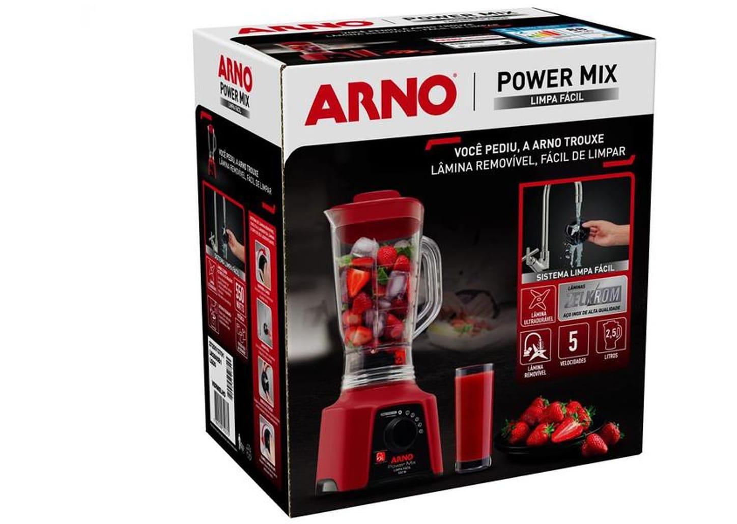 Liquidificador Arno Power Mix Limpa Fácil Vermelho com Lâminas Removíveis LQ30