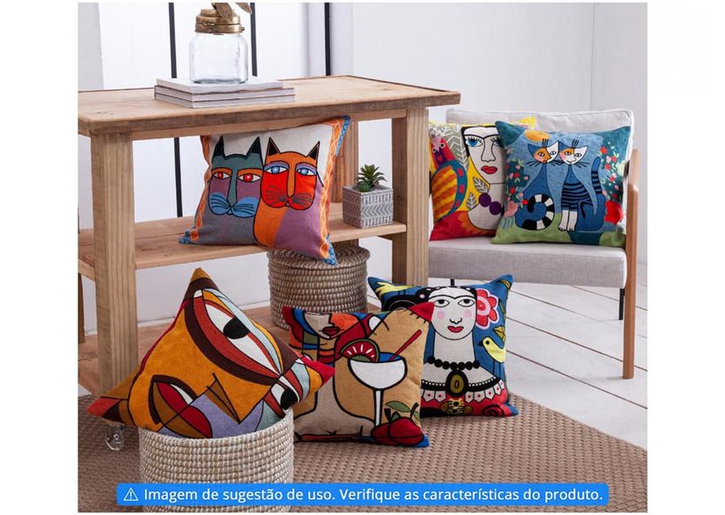 Capa de Almofada Quadrada 45x45cm - Jolitex Ternille Brasileira Face Abstrato