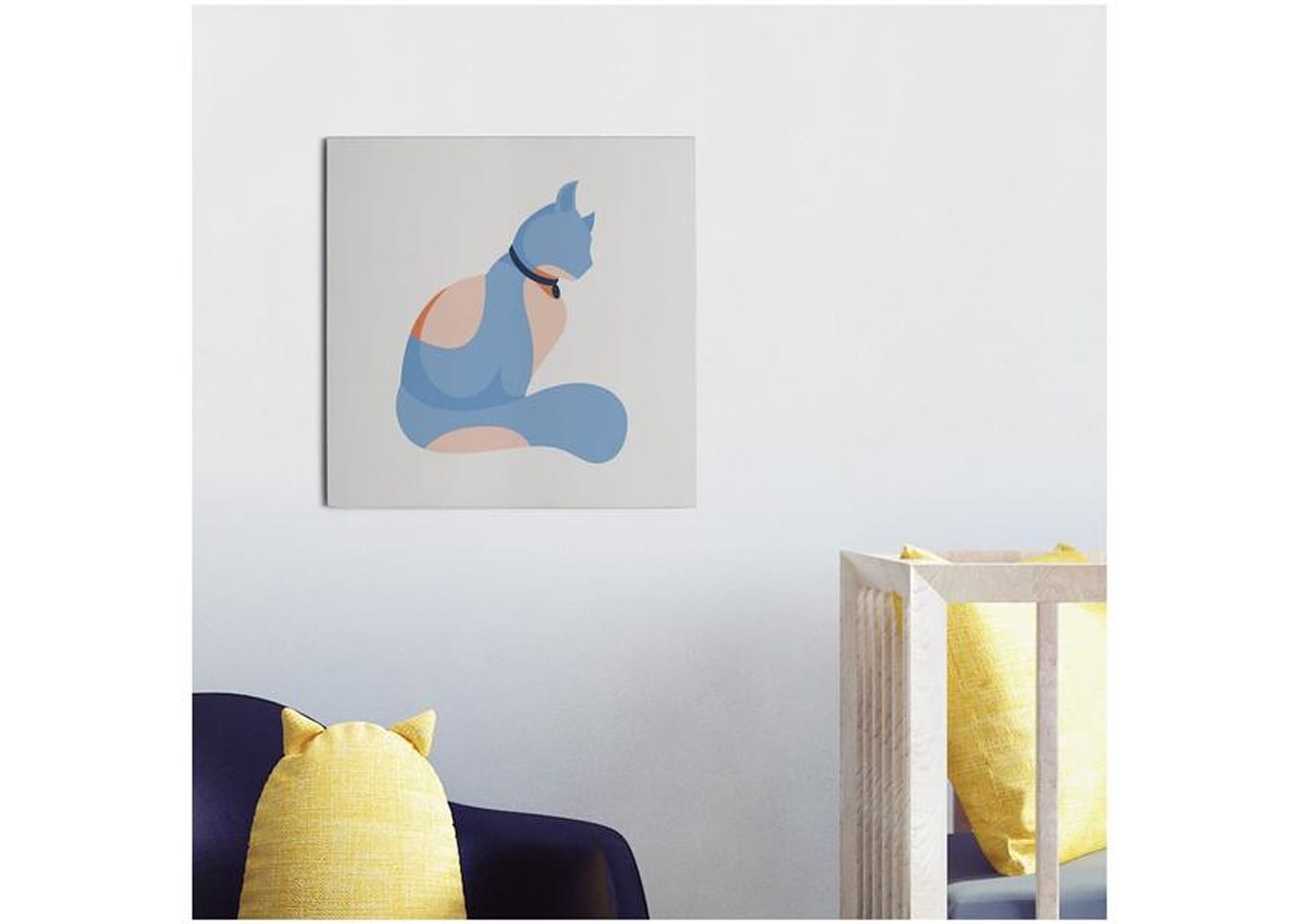 Placa Decorativa MDF Gato Azul 29x29cm - Design Up Living