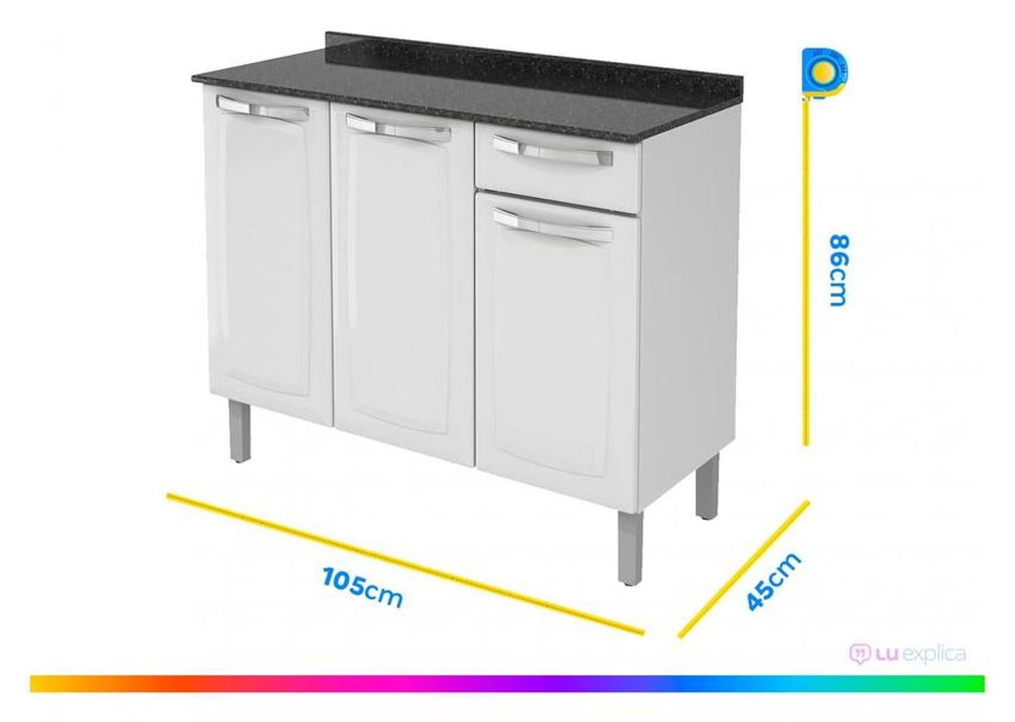 Balcão de Cozinha com Tampo Itatiaia Aço 3 Portas 1 Gaveta Rose
