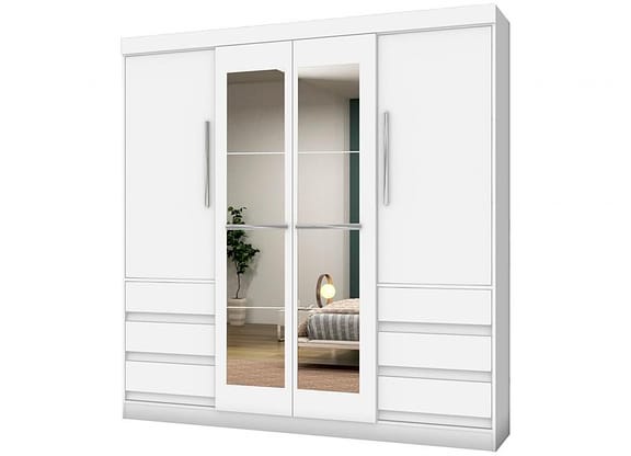 Guarda-roupa Casal com Espelho 4 Portas 6 Gavetas Araplac Atraente Sofia
