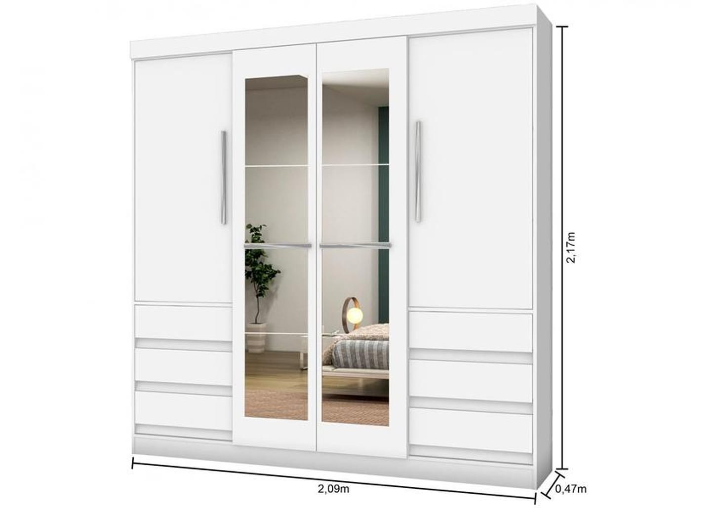 Guarda-roupa Casal com Espelho 4 Portas 6 Gavetas Araplac Atraente Sofia