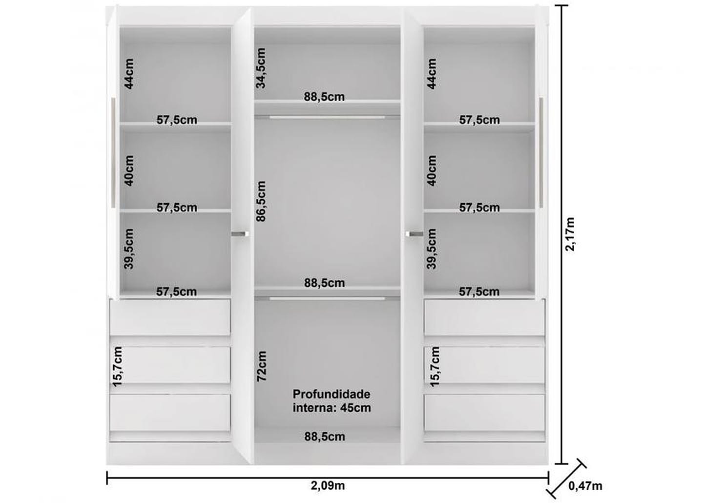 Guarda-roupa Casal com Espelho 4 Portas 6 Gavetas Araplac Atraente Sofia
