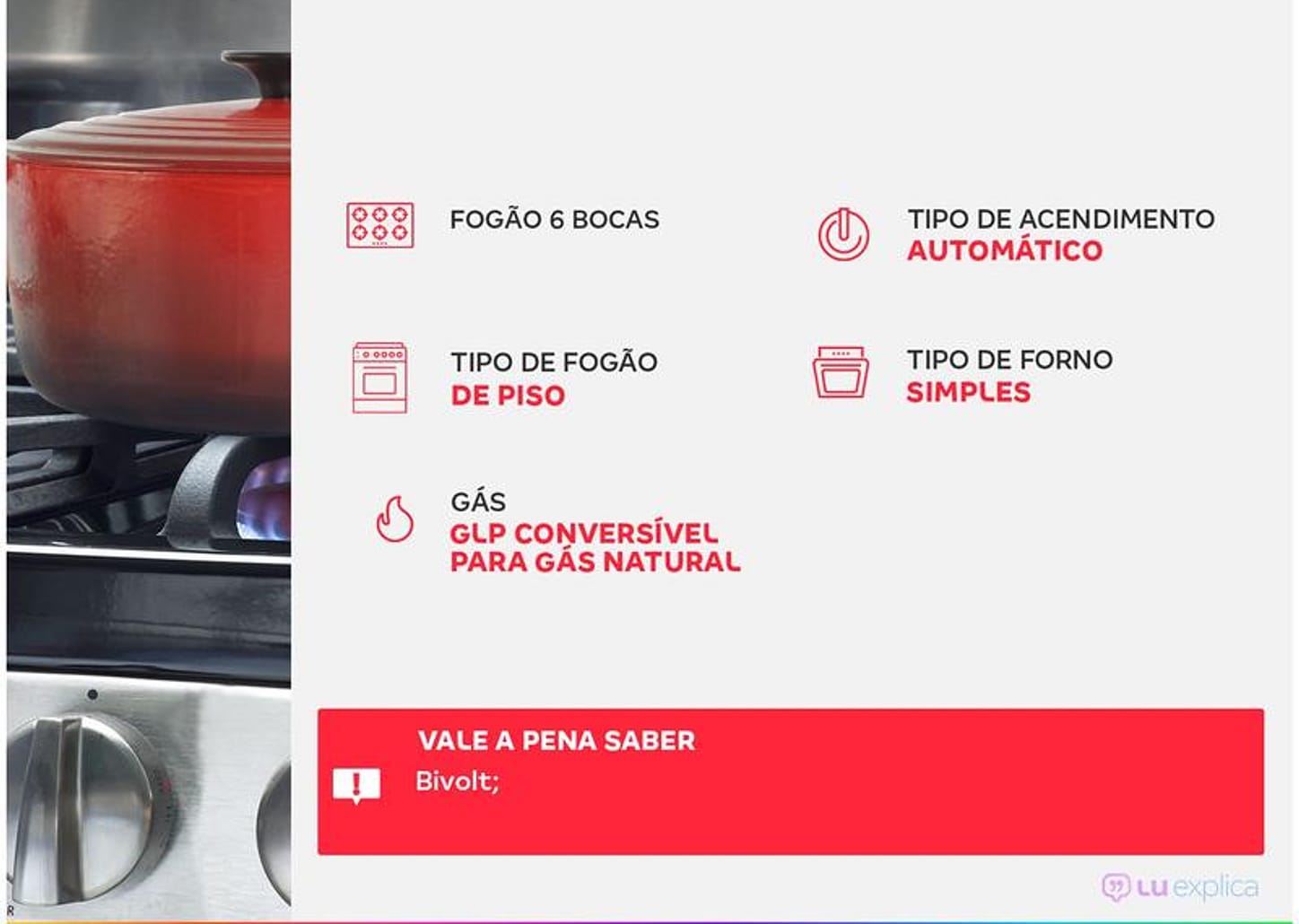 Fogão Brastemp 6 Bocas Branco com Botões Removíveis BFS6 NCBUNA Bivolt