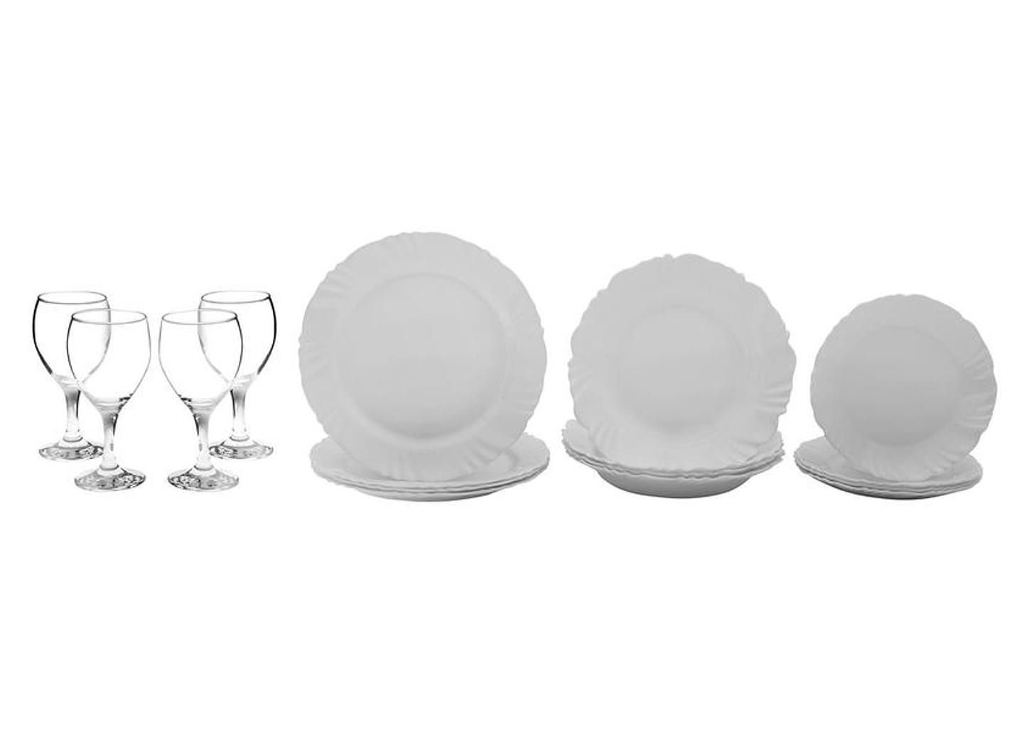 Aparelho de Jantar com Taça 16 Peças Duralex - Redondo Branco Pétala