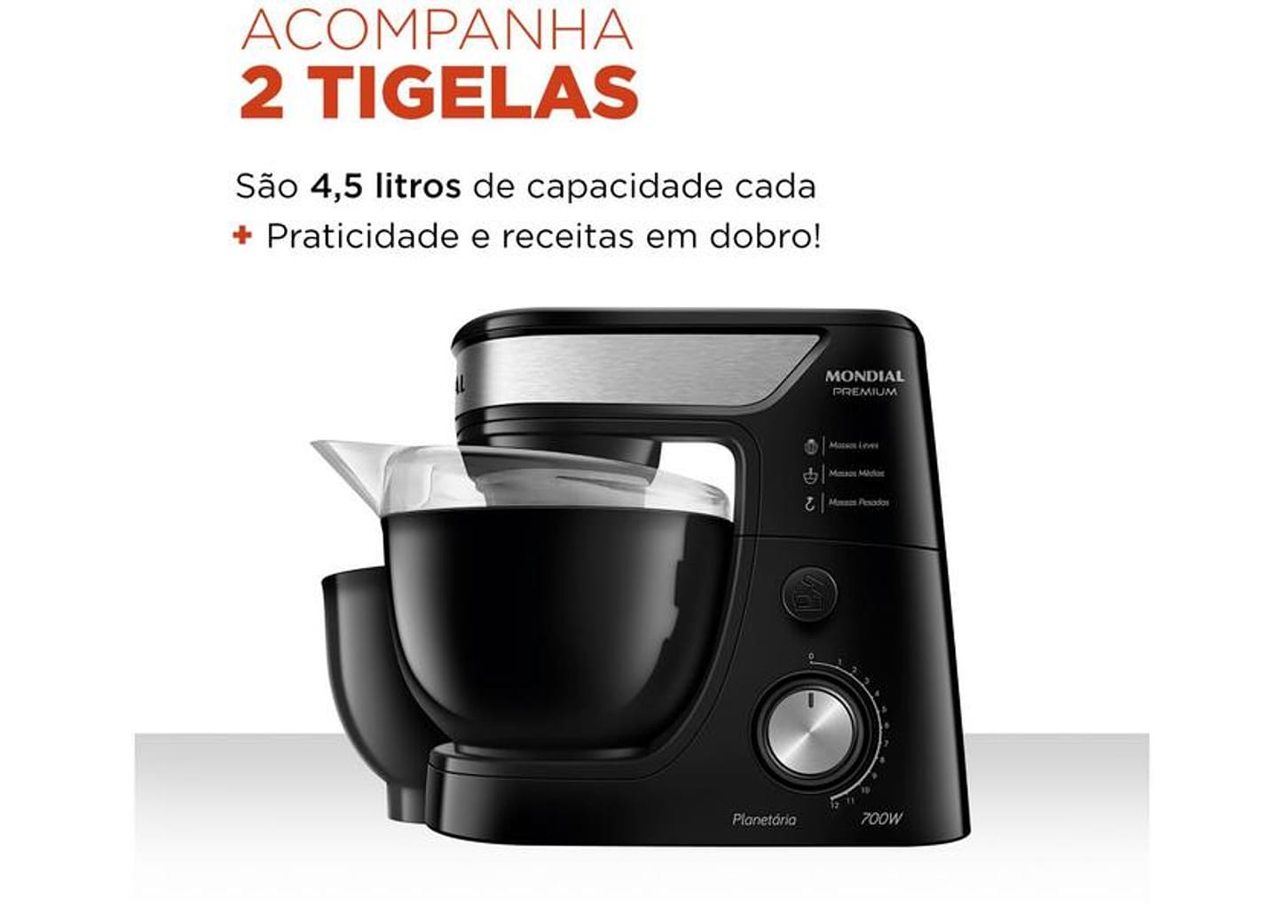 Batedeira Planetária Mondial Preto e Inox 700W - Premium 12 Velocidades