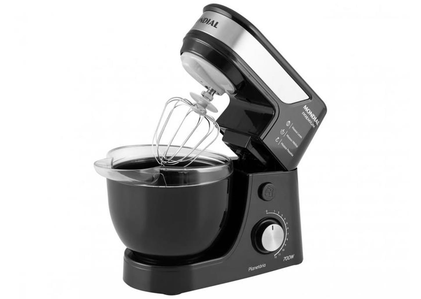 Batedeira Planetária Mondial Preto e Inox 700W - Premium 12 Velocidades