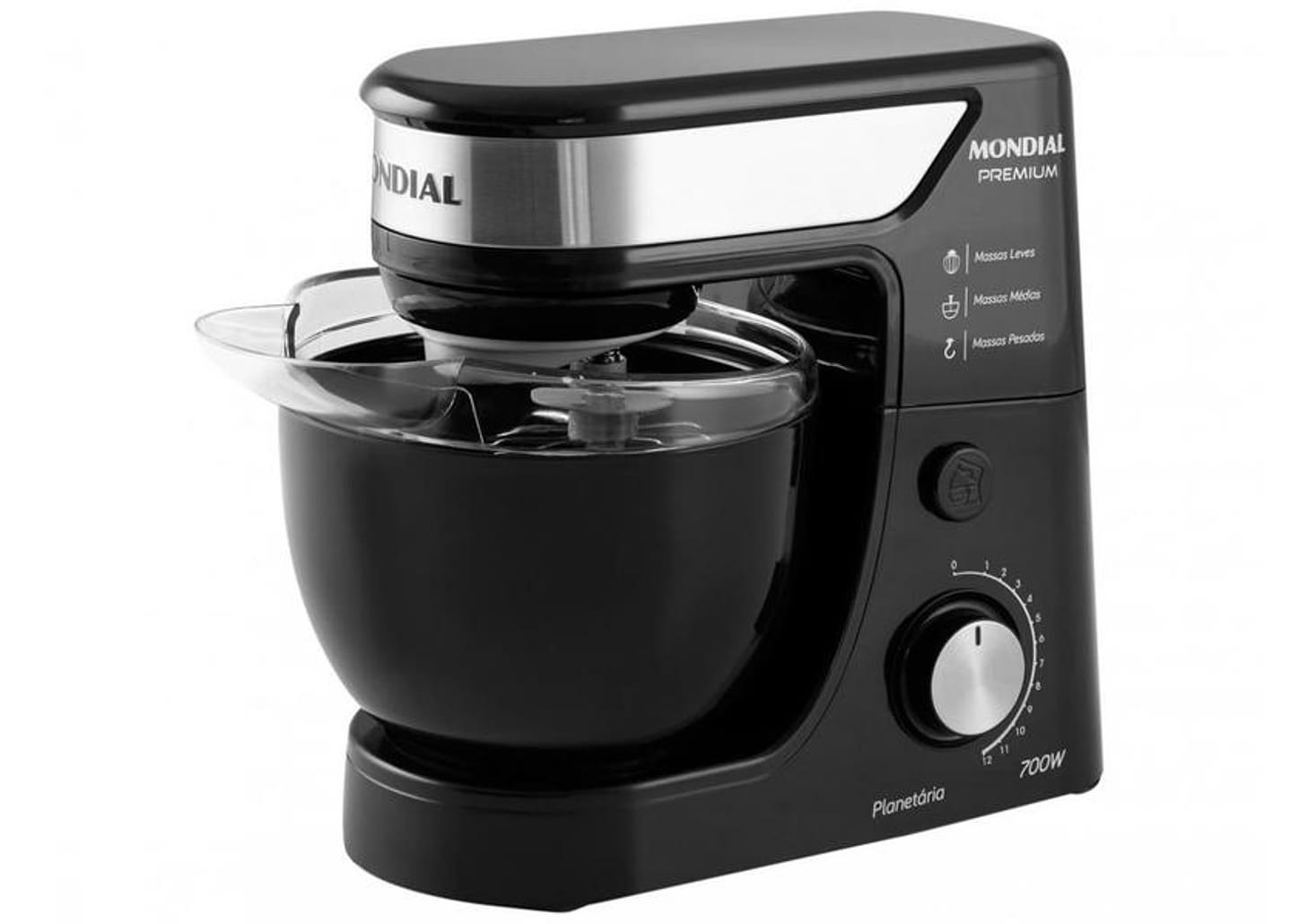 Batedeira Planetária Mondial Preto e Inox 700W - Premium 12 Velocidades