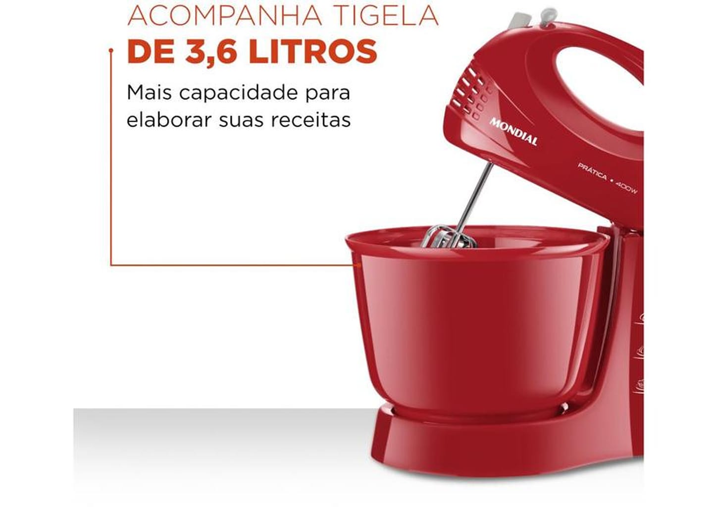 Batedeira Mondial Vermelha 400W Prática - B-44-R 3 Velocidades