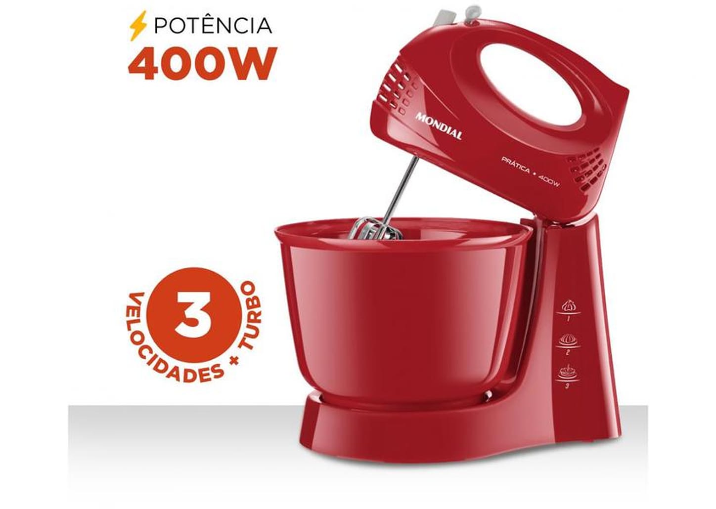 Batedeira Mondial Vermelha 400W Prática - B-44-R 3 Velocidades