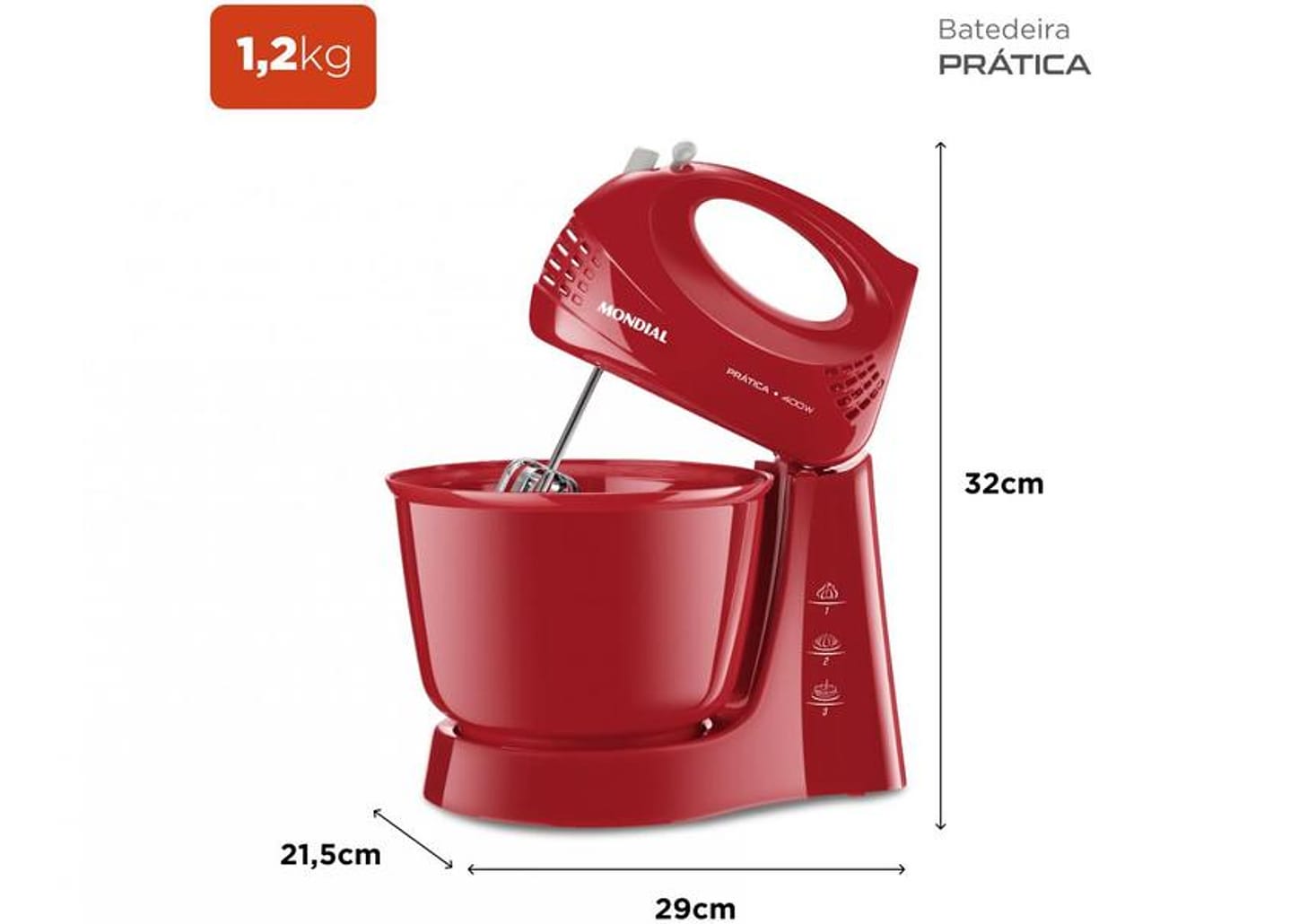 Batedeira Mondial Vermelha 400W Prática - B-44-R 3 Velocidades