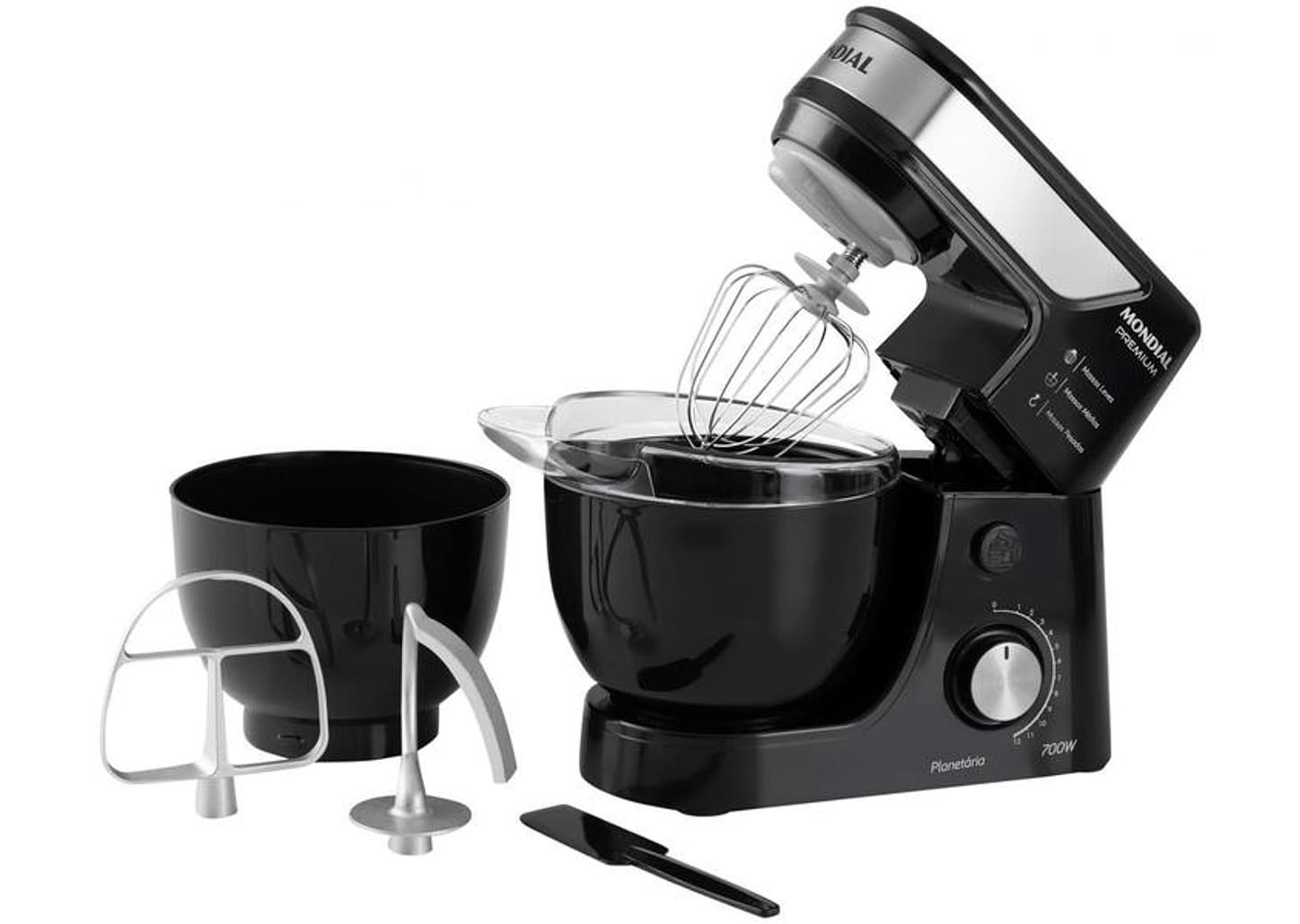 Batedeira Planetária Mondial Preto e Inox 700W - Premium 12 Velocidades