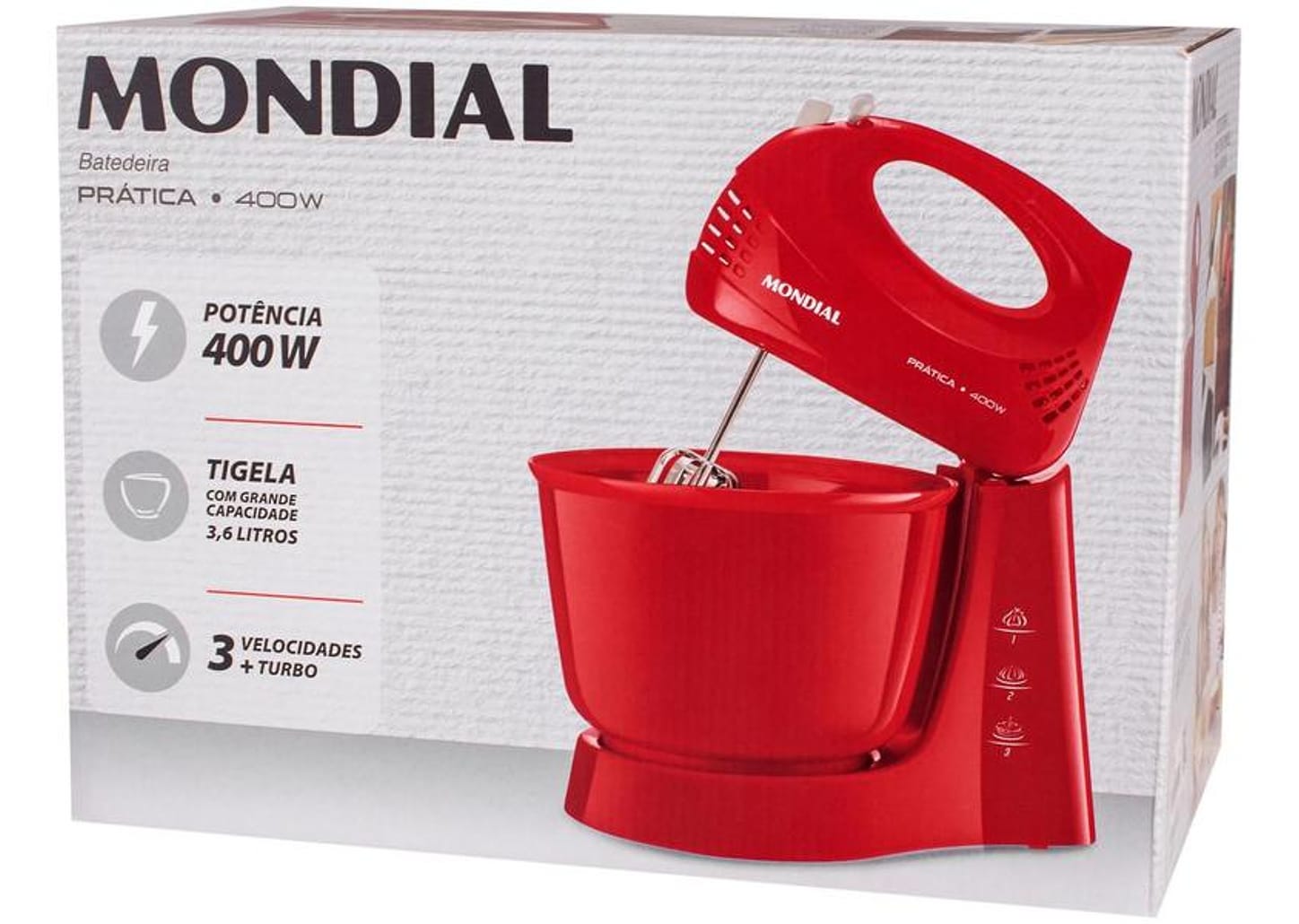 Batedeira Mondial Vermelha 400W Prática - B-44-R 3 Velocidades