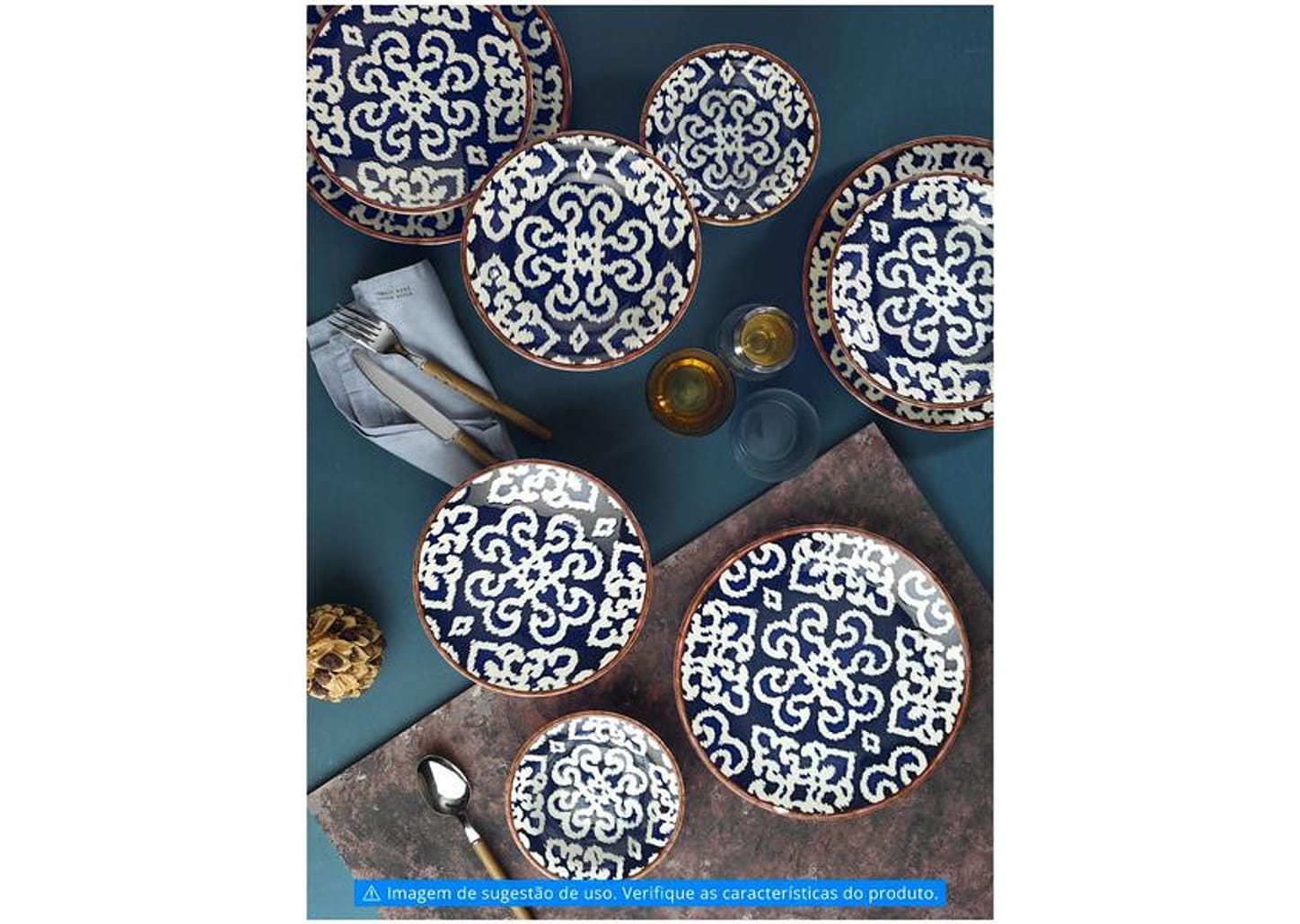 Aparelho de Jantar Chá 30 Peças Haus Cerâmica - Azul e Branco Redondo Soho Lisboa