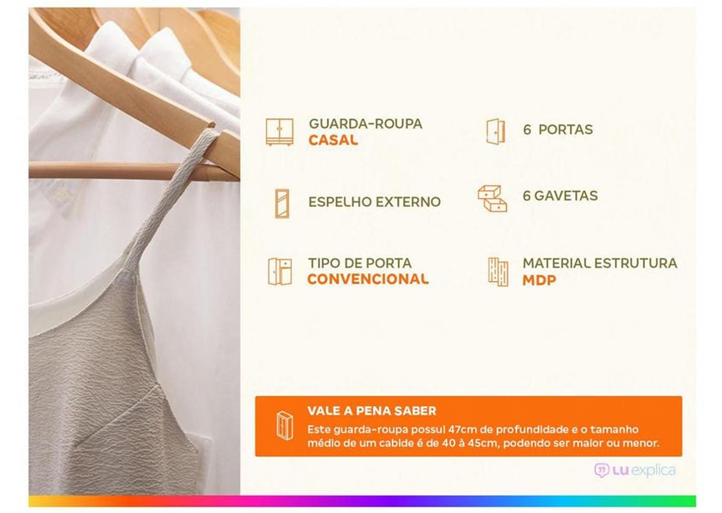 Guarda-roupa Casal com Espelho 6 Portas 6 Gavetas Demóbile Paris II