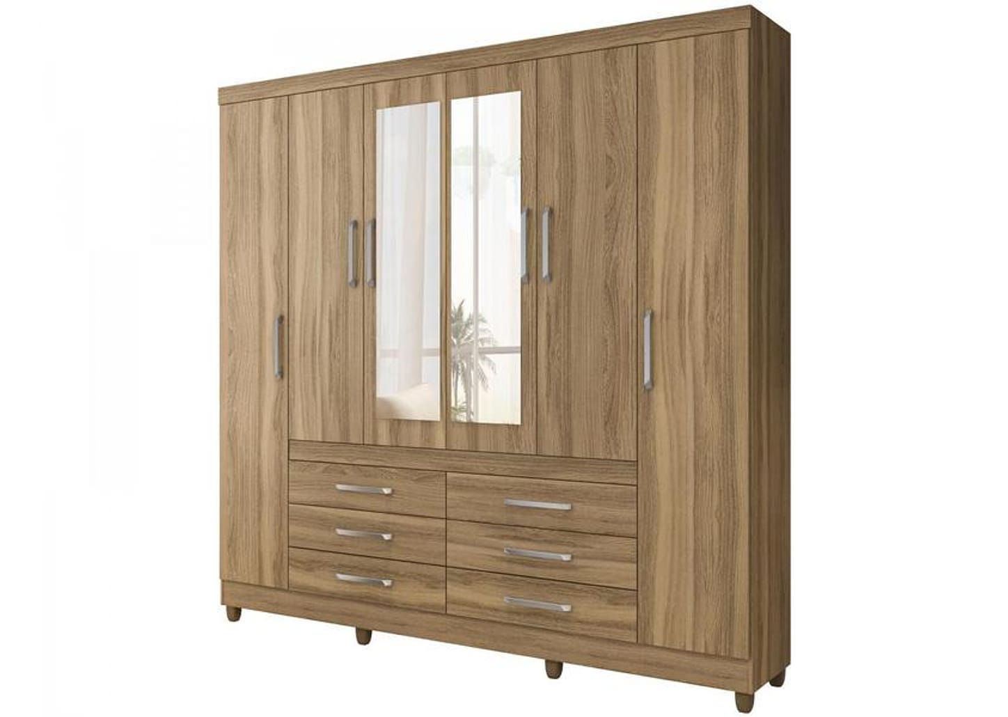 Guarda-roupa Casal com Espelho 6 Portas 6 Gavetas Demóbile Paris II