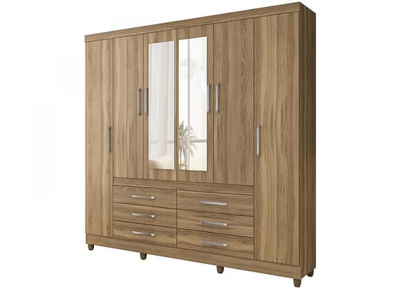 Guarda-roupa Casal com Espelho 6 Portas 6 Gavetas Demóbile Paris II
