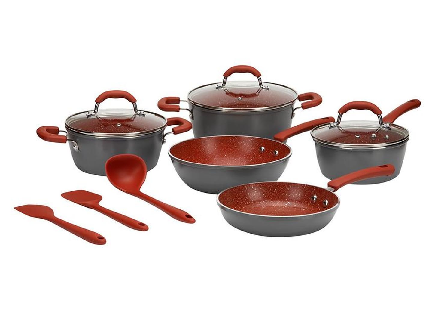 Jogo de Panelas Brinox Revestimento Cerâmico de Alumínio Vermelho e Cinza 8 Peças Select Marble