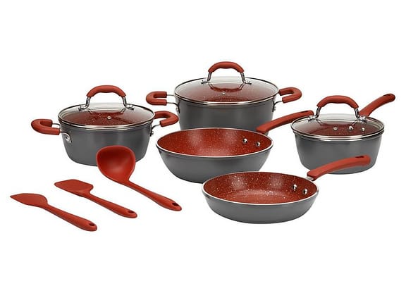 Jogo de Panelas Brinox Revestimento Cerâmico de Alumínio Vermelho e Cinza 8 Peças Select Marble