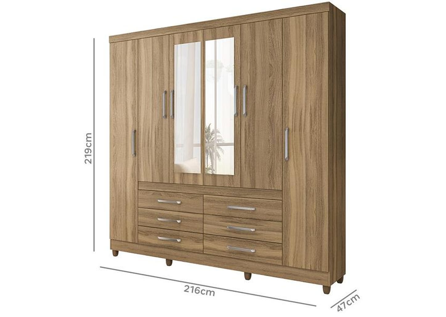 Guarda-roupa Casal com Espelho 6 Portas 6 Gavetas Demóbile Paris II