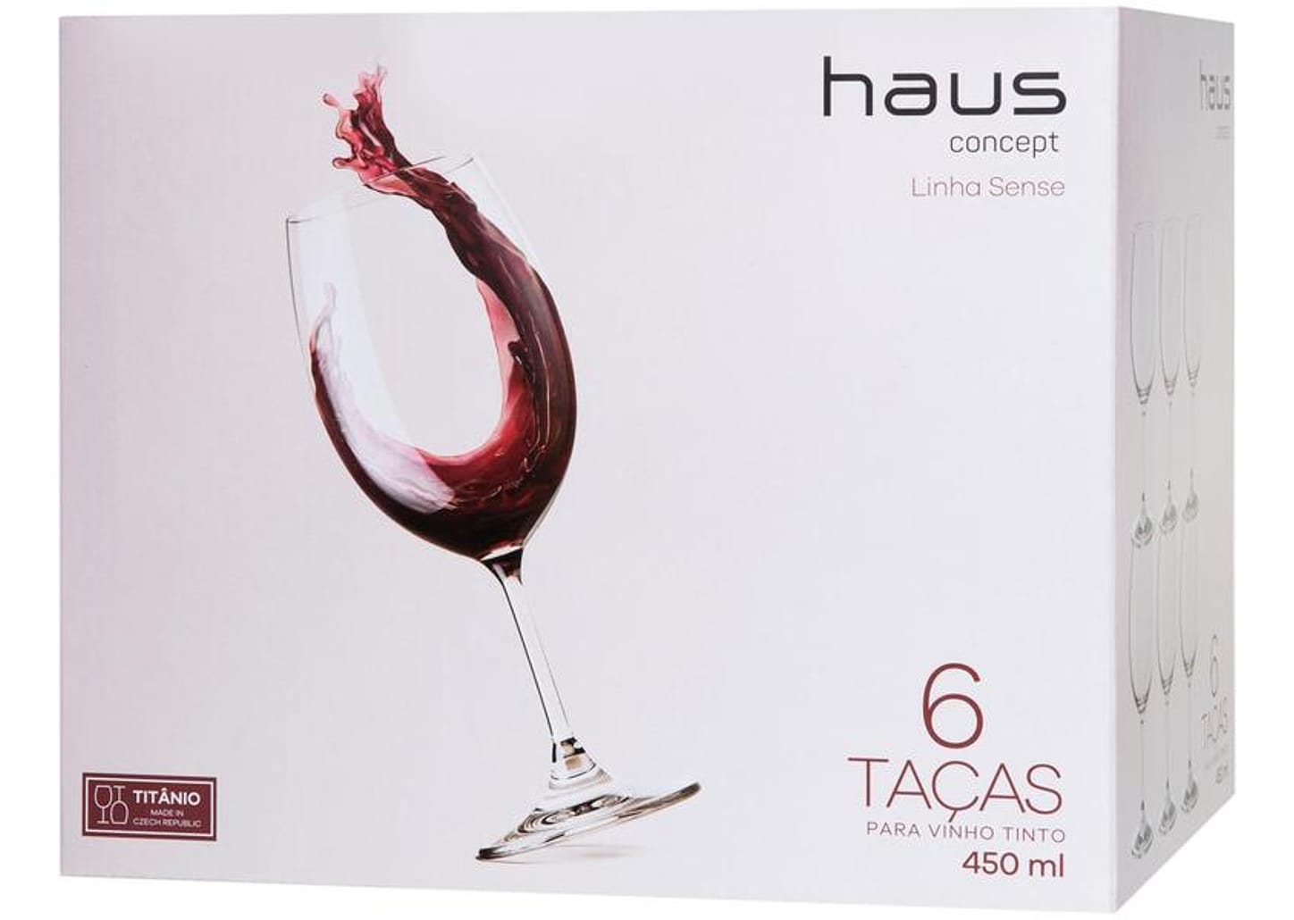 Jogo de Taças para Vinho Cristal 450ml 6 Peças - Haus Sense Bohemia